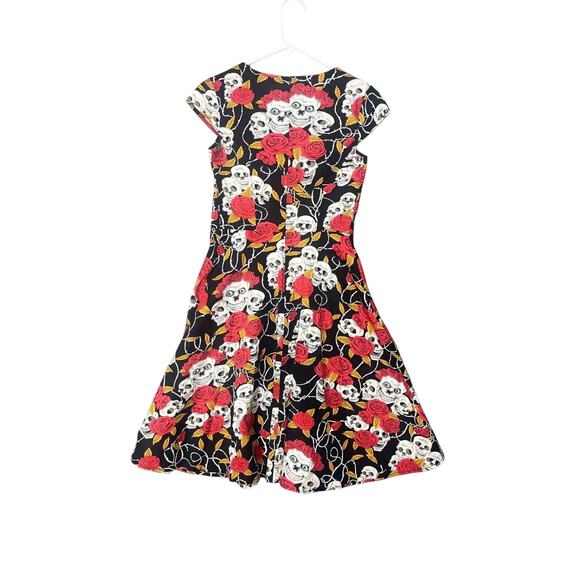Skulls and Roses Dress Gothic Halloween Punk Sz XS Day of the Dead Rockabilly - Picture 1 of 8